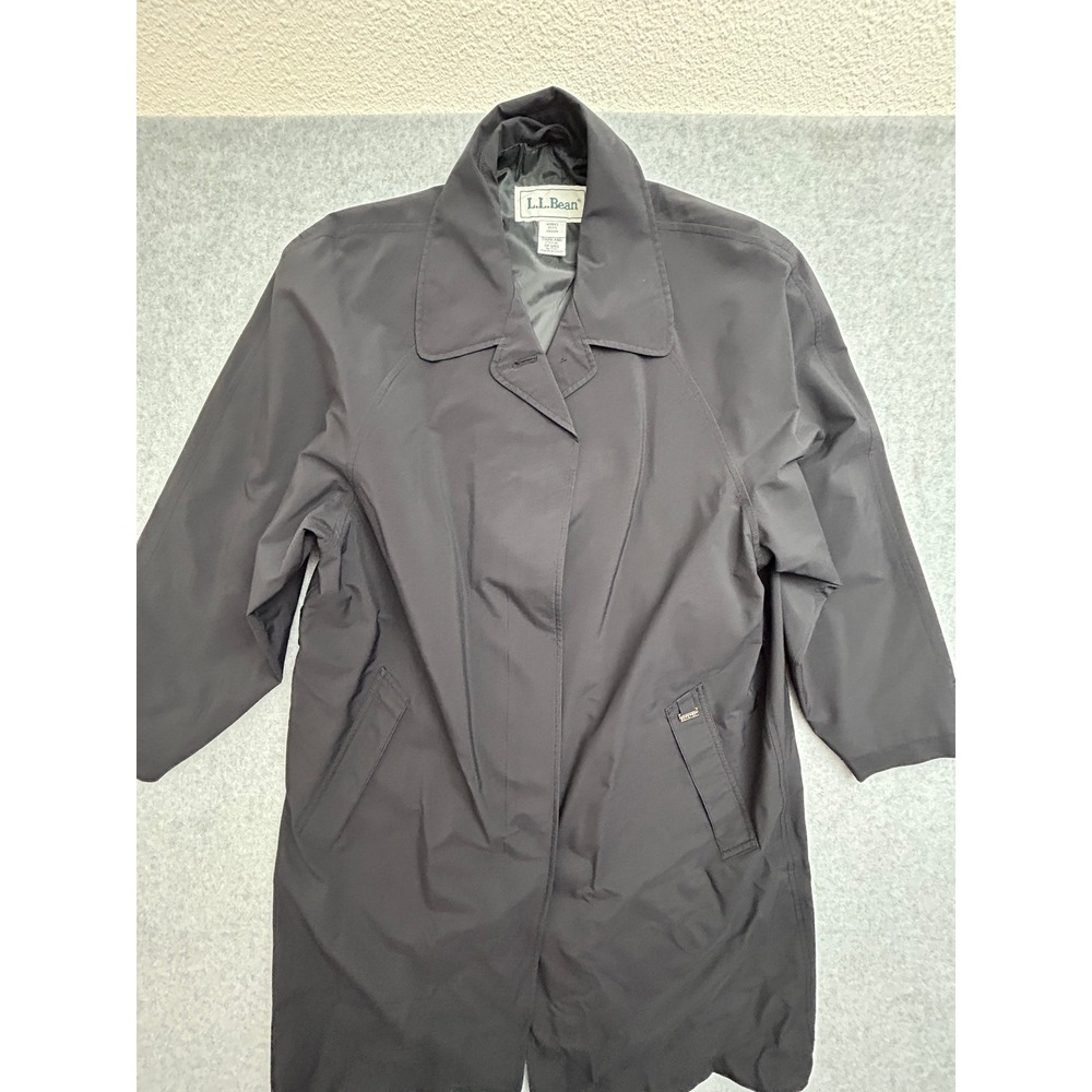 LL Bean Gore-Tex Trench Coat Womens Petite Medium Black Rain Jacket OFQ40
